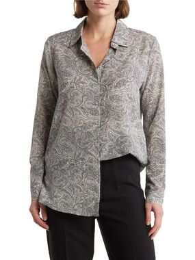 T Tahari Paisley Print Long-Sleeve Blouse - Gray
